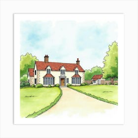 Watercolor Of The Hothfield Place In Kent, Featuring Its Picturesque Design And Tranquil Setting Art Print