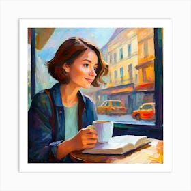 Coffee Girl In Cafe Art Print