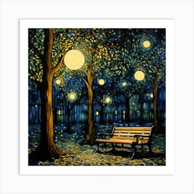 Park Bench At Night 3 Art Print