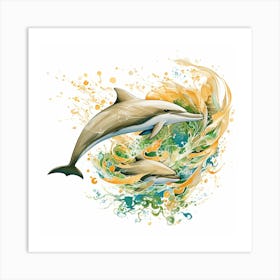 Dolphins Splashing Art Print