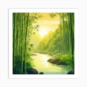 A Stream In A Bamboo Forest At Sun Rise Square Composition 209 Art Print