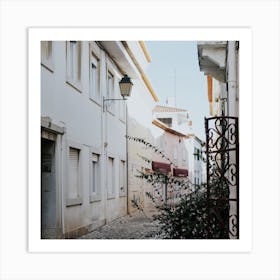Bright Tiled Street In Portugal  Pastel Colour Travel Photography Square Art Print