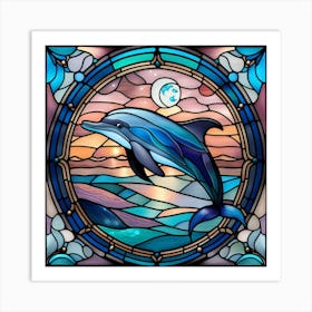 Dolphin stained glass soothing pastels 1 Art Print