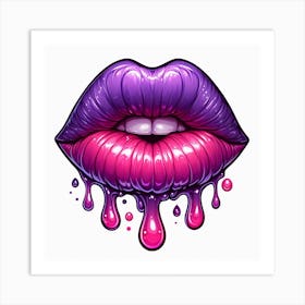 Plump lips drippy kiss 2 Art Print