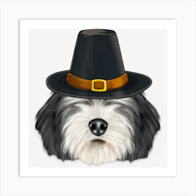 Polish Lowland Sheepdog Wearing Pilgrim Hat Thanksgiving Art Print