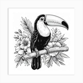 Line Art toucan bird 2 Art Print