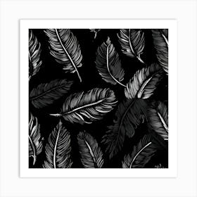 Feathers On A Black Background Art Print