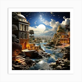 City At Night, Modern And Classical Art Elements art print 1 Art Print