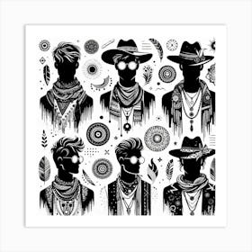 Boho art Silhouette of men 3 Art Print