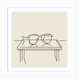 Minimalism Meets Sophistication: A Single Line Drawing of Glasses on a Table Art Print