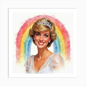 Elegant Princess Diana Smiling Against A Beautiful Watercolor Rainbow 1 Art Print