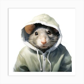 Watercolour Cartoon Rat In A Hoodie 2 Art Print