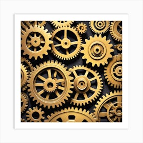 Gold Gears On Black Background 3 Art Print