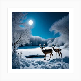 Deer In The Snow Art Print