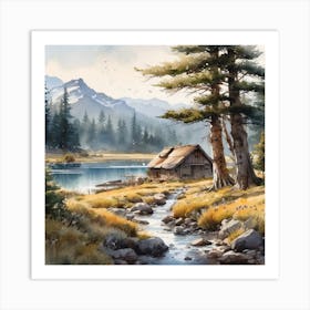 Cabin In The Mountains Art Print