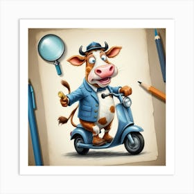 Cow On A Scooter 1 Art Print