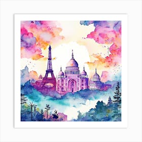 Watercolor Of Paris, Travel Posters A Retro-Inspired Travel Posters Showcasing Iconic Destination Art Print