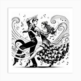 Line Art Flamenco Dancers 4 Art Print