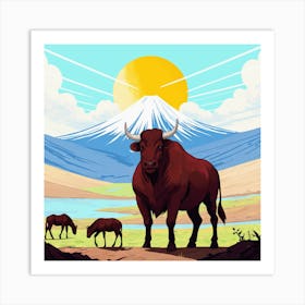 Bulls In The Mountains 5 Art Print