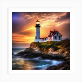 Lighthouse At Sunset 1 Art Print