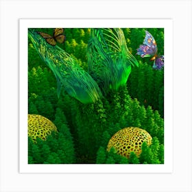 Leaf Creature With Serrated Edges Bright Green Hues Nestled In A Vibrant Fantasy Forest Whimsical Art Print