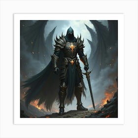 A Fierce Warrior With Enchanted Armor Battling Dark Shadows 1 Art Print