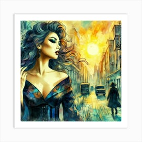 Watercolor Of A Woman In The City 1 Art Print