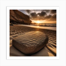 Rock On The Beach At Sunset Art Print