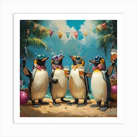 Tropical Penguin Beach Party Fun 7 Art Print