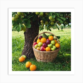 Basket Of Fruit On A Tree Art Print