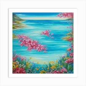 Cherry Blossoms By The Sea Art Print