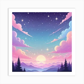 Sky With Twinkling Stars In Pastel Colors Square Composition 256 Art Print