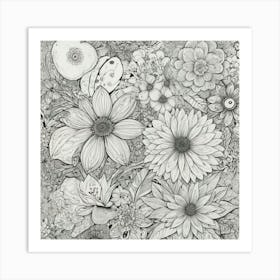 Flowers In Black And White Art Print