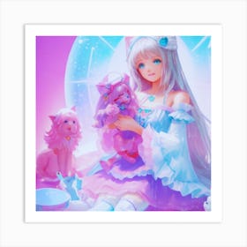 Anime Girl With Teddy Bear Art Print