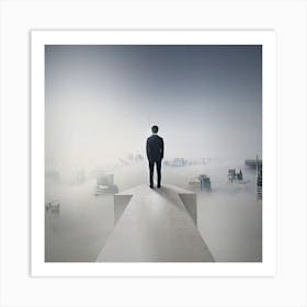 Businessman Standing On Top Of A Cloud Art Print