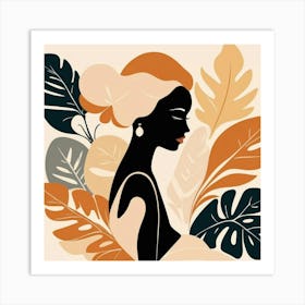 Portrait Of A Woman With Leaves Art Print