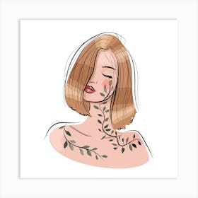 Tattooed Girl With Leaves Art Print