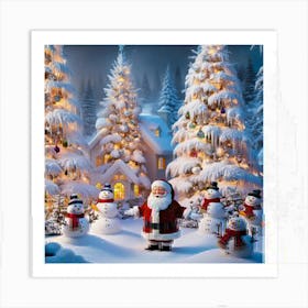 Santa Claus And Snowmen Art Print