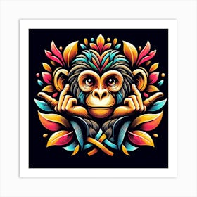 Monkey With Flowers Art Print