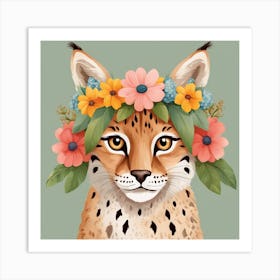 Floral Baby Lynx Nursery Illustration (58) Art Print