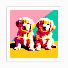 'Golden Retriever Pups', This Contemporary art brings POP Art and Flat Vector Art Together, Colorful Art, Animal Art, Home Decor, Kids Room Decor, Puppy Bank - 52nd Art Print