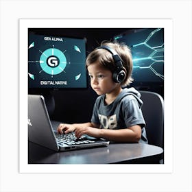 Young Boy Using A Laptop 3 Art Print