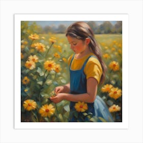 An Impresionist Oil Painting Of A Girl Plucking Th Art Print