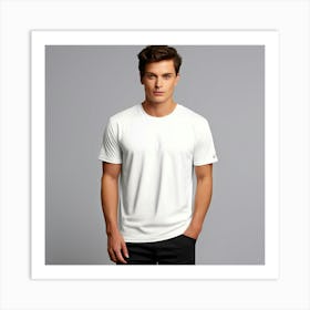 Man Wearing A White T - Shirt 1 Art Print