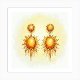 Gold Earrings, Watercolor, Radiant Sunrise 1 Art Print