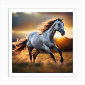 Horse Galloping At Sunset 1 Art Print