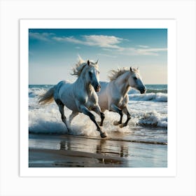 White Horses Running On The Beach 3 Art Print