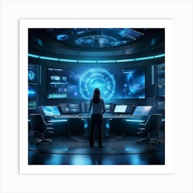 A Futuristic Control Room Showcasing Advanced Ai Powered Data Analysis Featuring An Array Of Comple (1) Art Print