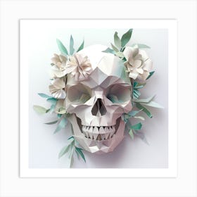 Paper Skull With Flowers Art Print