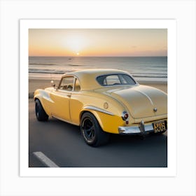 Yellow Car At Sunset Art Print